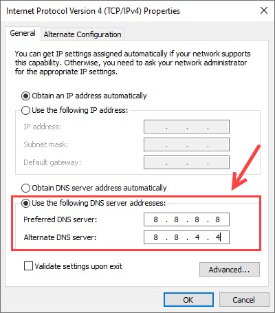 change DNS server